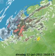 Neerslagradar 12 juli 2011 (Bron: KNMI)