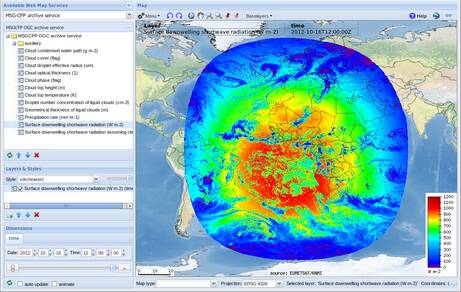 Zonnestraling gevisualiseerd op MSG-CPP website op 16 oktober 2012 14 uur Nederlandse tijd
