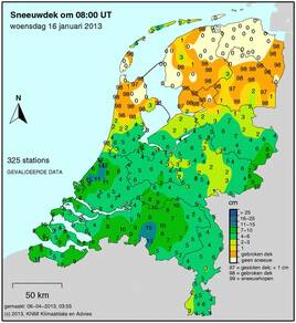 KNMI sneeuwkaart van 16 januari 2013 (Bron: KNMI) 