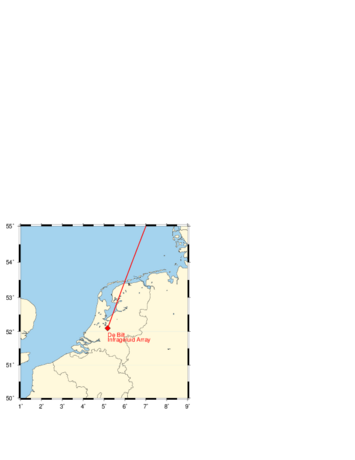 De richting waar vanuit het infrageluid gekomen is, zoals gemeten door het infrageluid array in De Bilt (Bron: KNMI)