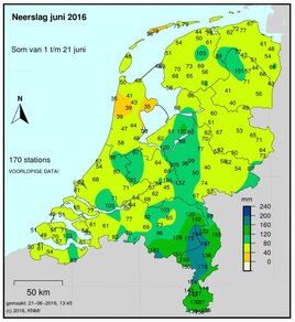 Neerslagsom 1 tot 21 juni 2016. ©KNMI