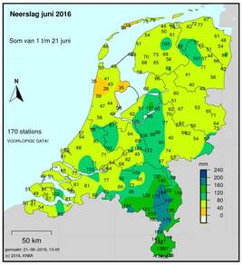 Neerslagsom 1 tot 21 juni 2016. ©KNMI