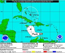 Vijfdaagse verwachting van tropische storm Matthew. bron: National Hurricane Centre