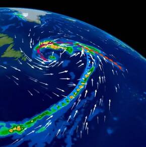 Gert werd een ‘normale’ depressie waarbij warme lucht vanuit het zuidwesten over West-Europa trok (figuur MetOffice https://www.youtube.com/watch?v=NQpqMzZZjXo).