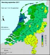 Totale hoeveelheid neerslag van 1 t/m 18 september. 