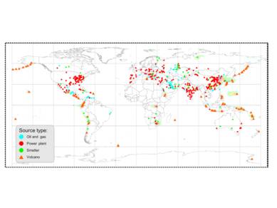 Zwaveldioxide dat vrijkomt bij de verbranding van fossiele brandstoffen verlaagt de temperatuur op aarde. Bron: Fioletov en co-auteurs (Atmos. Chem. Phys., 2016)