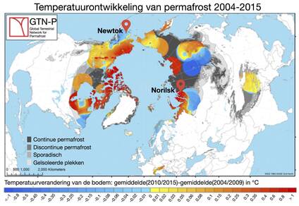 Kaart met permafrost gebieden
