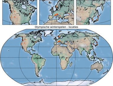 Figuur 1: Gaststeden van de 25 Olympische Winterspelen