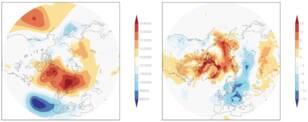 Figuur 1. Drukverdeling en daggemiddelde temperatuur (afwijking van 1981–2010) van de vijf dagen 26 februari tot 2 maart 2018. Bron: ECMWF analyses en verwachtingen, ten opzichte van ERA-interim.
