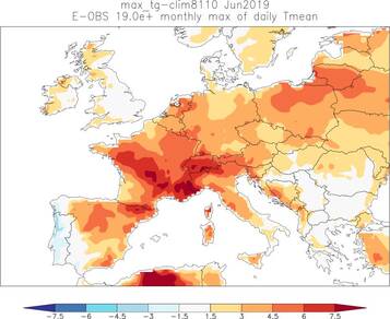De temperatuur van de drie warmste dagen in juni 2019 