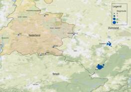 Figuur van aardbevingen zwerm rondom Duitse plaatsen Rott en Eschweiler