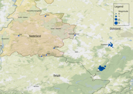 Figuur van aardbevingen zwerm rondom Duitse plaatsen Rott en Eschweiler