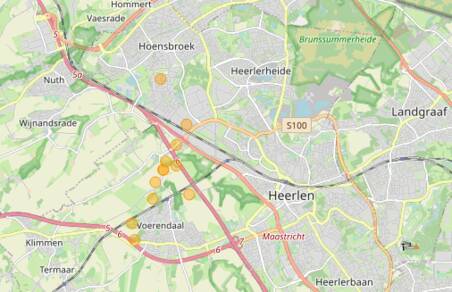 kaart met locatie met aardbevingen in Zuid-Limburg tot 11 april 2021