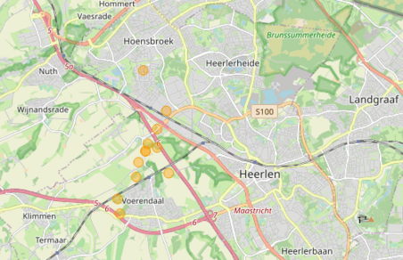 kaart met locatie met aardbevingen in Zuid-Limburg tot 11 april 2021