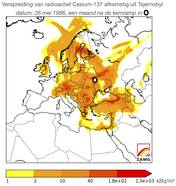 Depositie van Cesium-137 een maand na de kernramp in Tsjernobyl