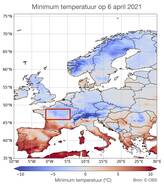 Figuur 1. Minimum temperatuur op 6 april 2021.