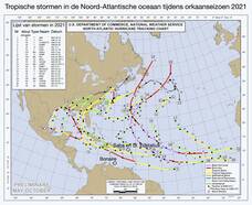 Overzicht orkaanseizoen 2021 (NHC National Hurricane Center)