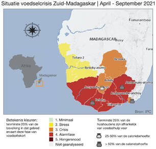 Kaart van de meest recente voedselsituatie voor zuidelijk Madagaskar
