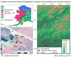 kaart met de locatie van het studiegebied in Alaska naar variaties in permafrost gemeten met seismometers
