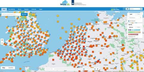 kaart met alle weerstations van het WOW-netwerk