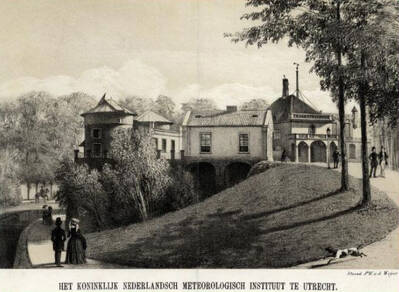prent van het KNMI gebouw op het voormalige bastion Zonneburg in Utrecht