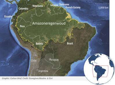 Kaart met het Amazoneregenwoud