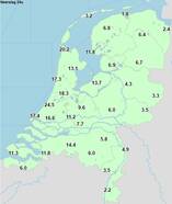 kaart van nederland met totale hoeveelheid neerslag (millimeter) van 9 juni 13:00 tot 10 juni 13:00 uur. 