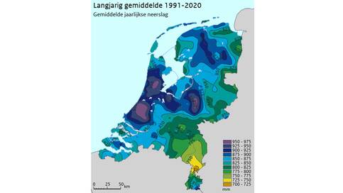 Langjarig gemiddelde neerslag in Nederland