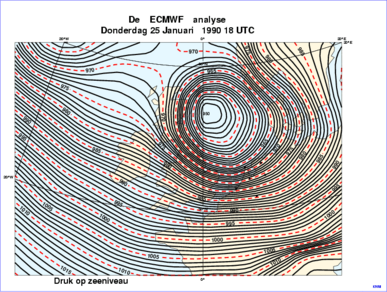 Weerkaart 25 januari 1990 (bron ECMWF)
