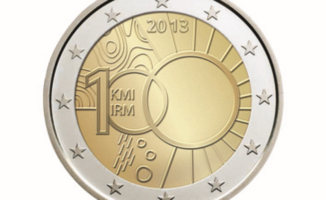 Afbeelding van de twee-euromunt uitgegeven ter gelegenheid van het honderdjarig bestaan van het KMI