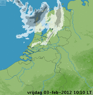 Het sneeuwgebied trok vanuit het noorden over ons land (Bron: KNMI)