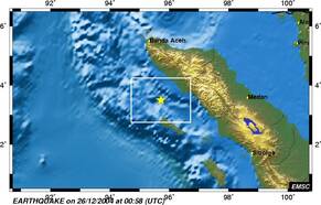 Detailkaart van het gebied waar de aardbeving plaatsvond.