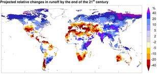 Kaart veranderingen in beschikbaarheid water in de wereld (bron: IPCC)