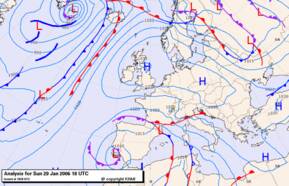 Weerkaart zondag 29 januari 2006