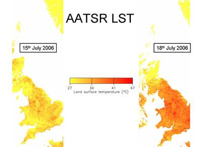 AATSR metingen van temperatuur boven land (bron: University of Leicester)