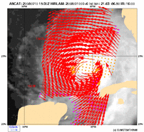 Windveld rond Ike met scatterometer (Bron: KNMI/Eumetsat)
