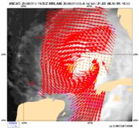 Windveld rond Ike met scatterometer (Bron: KNMI/Eumetsat)