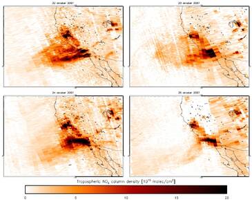 NO2 metingen bosbranden Californië