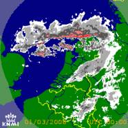 KNMI-radarbeelden storm en buien 1 maart 2008