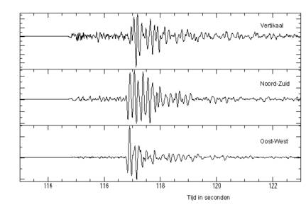 Seismogrammen van de aardbeving.
