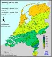 Vooral midden Limburg kreeg in korte tijd veel regen (bron: KNMI)