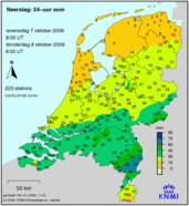 Vooral midden Limburg kreeg in korte tijd veel regen (bron: KNMI)