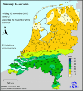 Neerslagkaart zaterdag 13 november 2010 (Bron: KNMI)