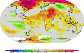 temperatuurafwijking in 2010 in de GISTEMP dataset ten opzichte van 1971-2000 (Bron: NASA/GISS) 
