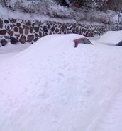 Op het Deense eiland Bornholm viel meer dan een meter sneeuw. Zelfs de sneeuwschuivers hadden er met moeite mee (foto: Michael Holm, VWK)