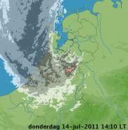 Neerslagradar 14 juli 2011 (Bron: KNMI)