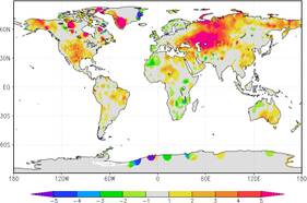 De warmte was in april te vinden in het oosten van Europa (Bron: KNMI, maandoverzicht wereldweer)