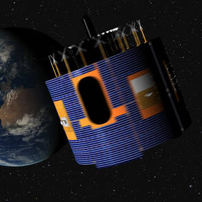 Artist impression van de MSG-4 in zijn baan om de aarde (Bron: EUMETSAT)