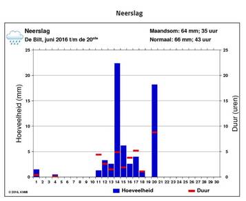 Neerslag per dag 1 tot 21 juni. ©KNMI