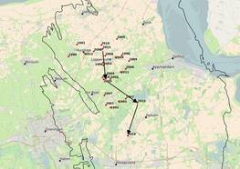 Figuur 2. Zwaartepunten van het seismisch moment voor elk jaar. ©KNMI